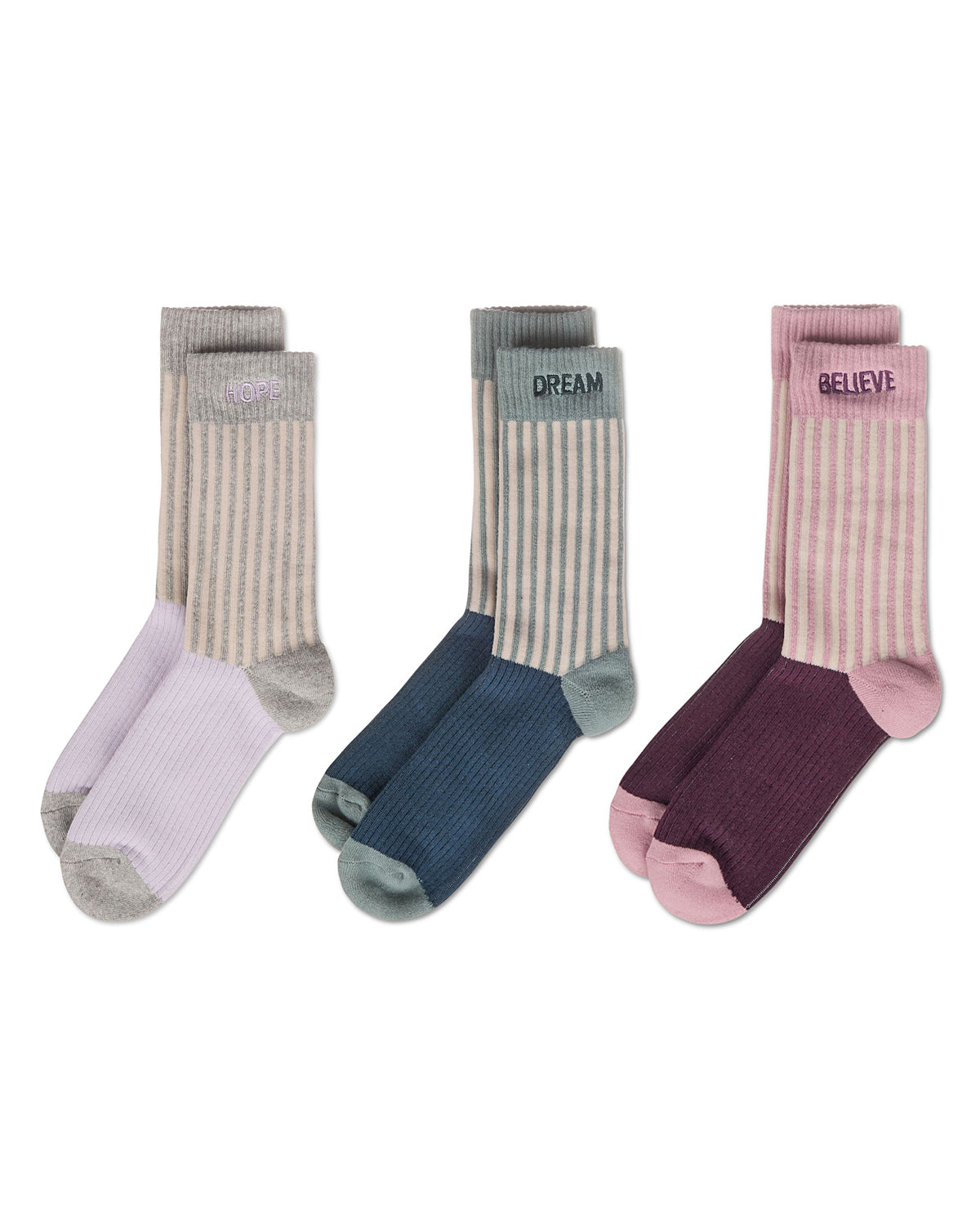 Women's 3 Pair Pack Inspirations Embroidered Cuff Crew Socks : Color: Gray