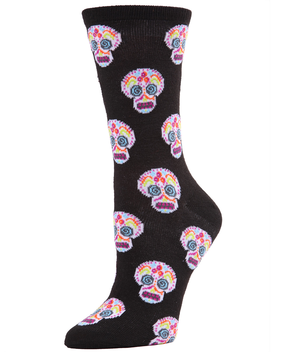 Sugar Skull Day of the Dead Crew Socks : Color: Black