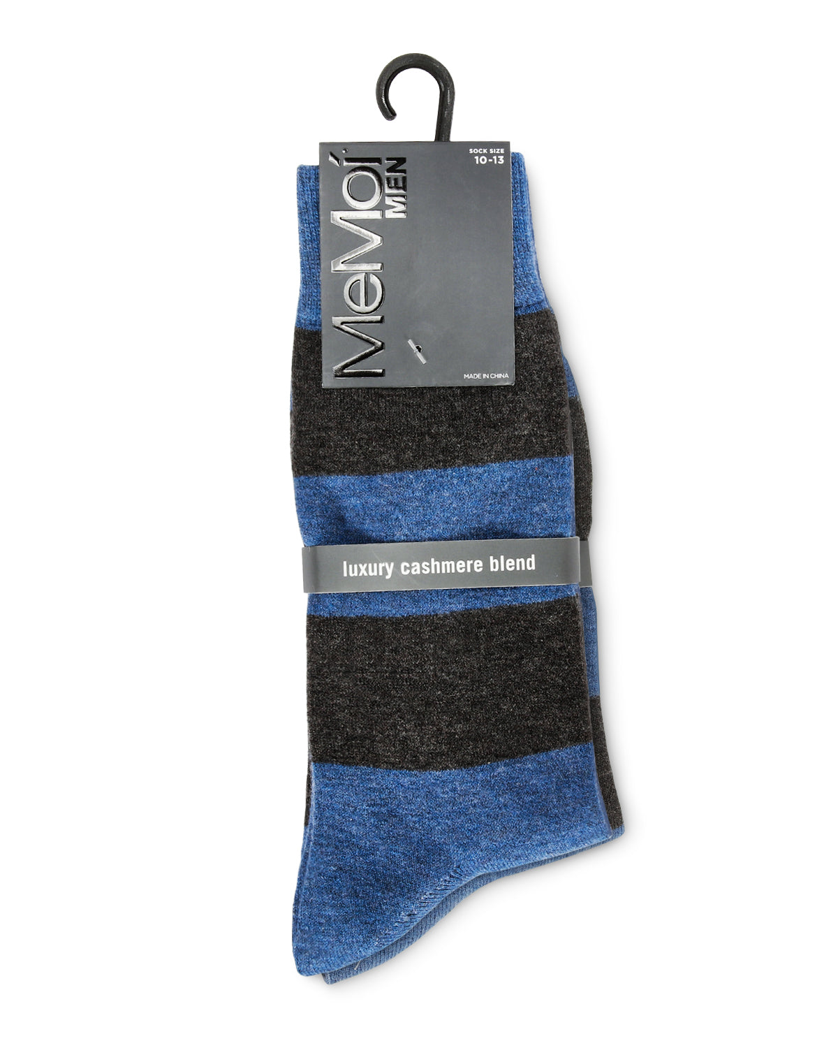 Men's Rugby Striped Luxuriously Soft Cashmere Blend Crew Socks : Color: Med Denim Heather