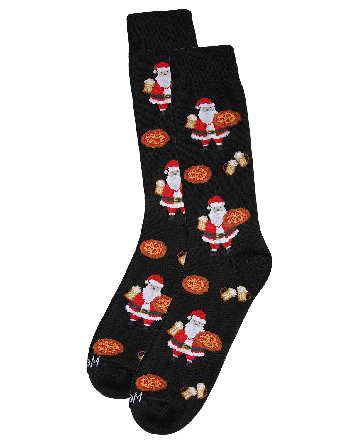 Men's Jolly Santa with Pizza and Beer Novelty Crew Socks : Color: Green