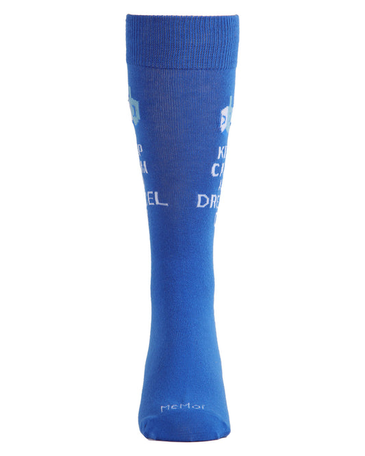 Men's Keep Calm and Dreidel On Hanukkah Novelty Crew Sock : Color: Blue