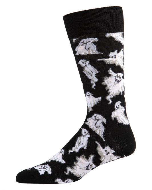 Men's Halloween Cool Ghoul Ghost Novelty Crew Sock : Color: Black