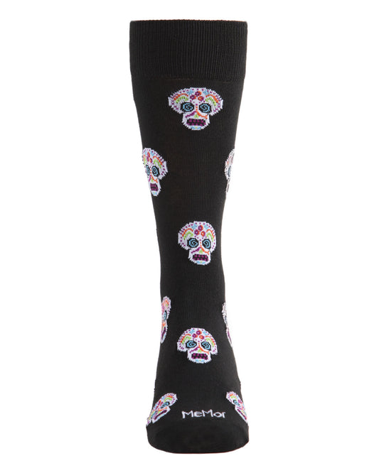 Men's Dia de los Muertos Sugar Skull Novelty Crew Sock : Color: Black