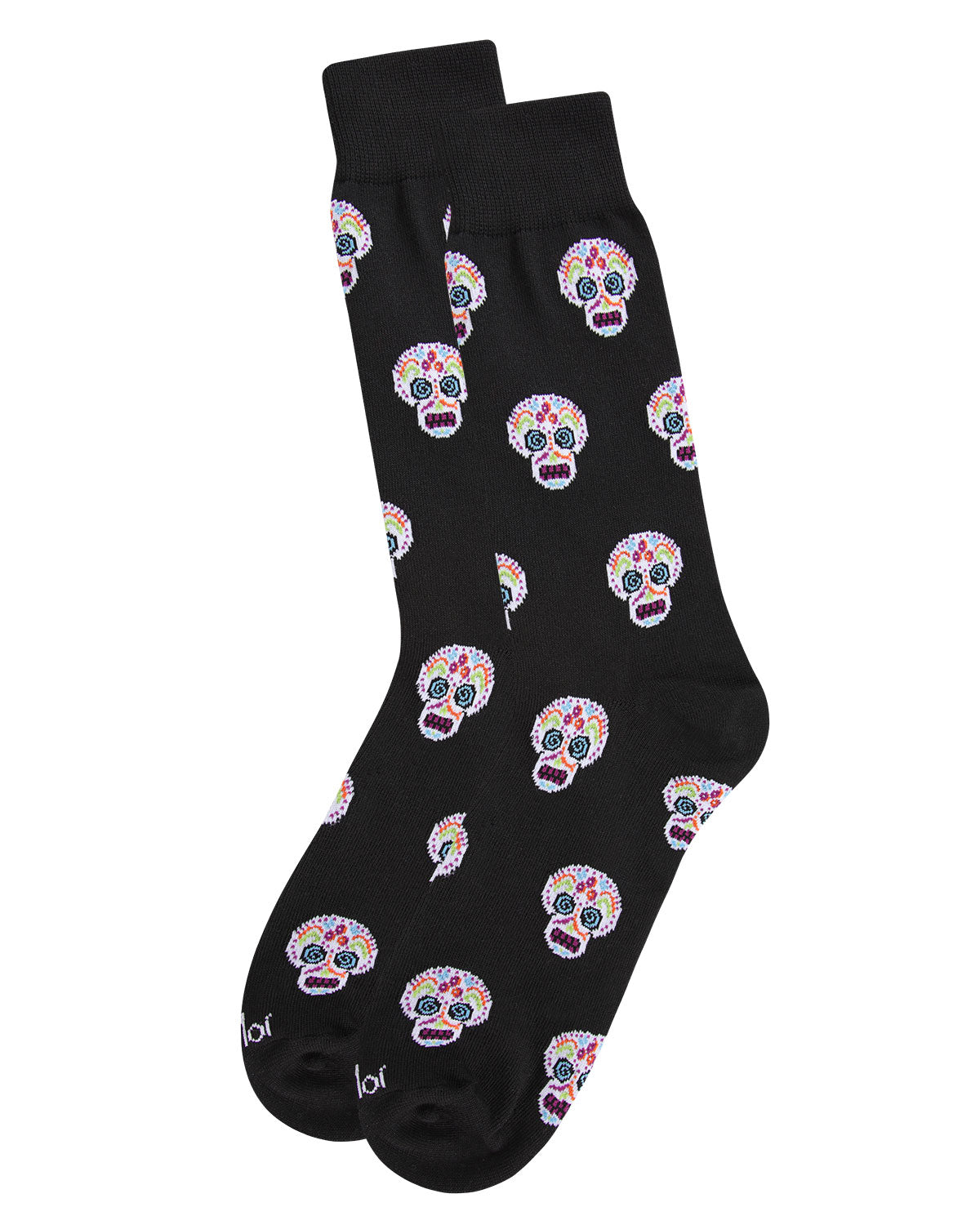 Men's Dia de los Muertos Sugar Skull Novelty Crew Sock : Color: Black