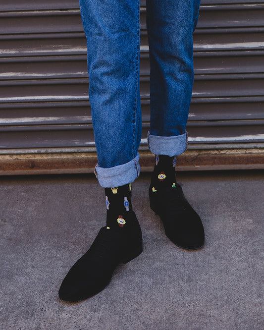 Men's Time to Get a Watch Bamboo Blend Novelty Crew Sock : Color: Black