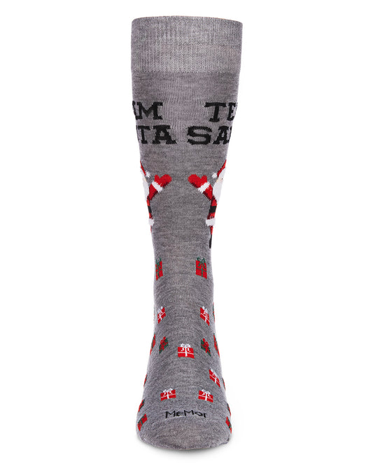 Men's Team Santa and Gifts Holiday Novelty Crew Sock : Color: Medium Gray Heather