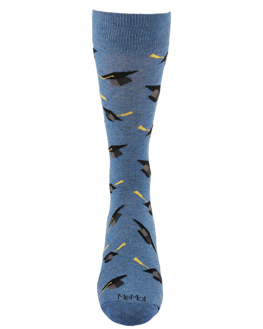 Men's Graduation Pattern Rayon from Bamboo Novelty Crew Sock : Color: Denim Heather
