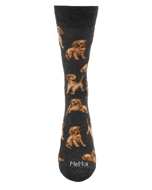 Men's Happy Puppies Bamboo Blend Novelty Crew Sock : Color: Dark Gray Heather