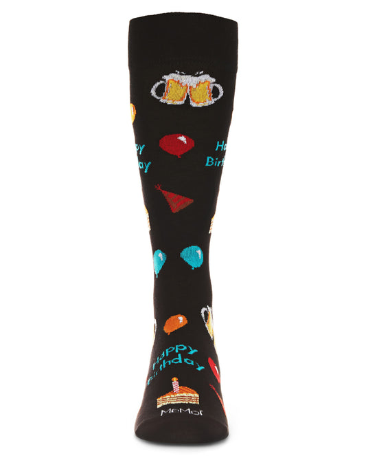 Men's "Happy Birthday" Rayon from Bamboo Blend Novelty Crew Sock : Color: Black
