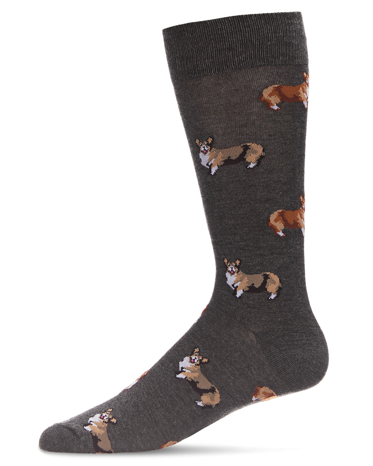 Men's Corgi Dog Crazy Bamboo Blend Novelty Crew Sock : Color: Charcoal Heather