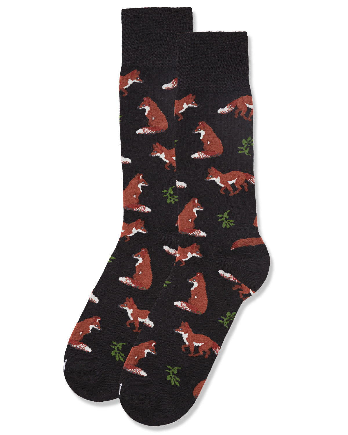 Men's Fantastic Foxes Bamboo Blend Novelty Crew Sock : Color: Black