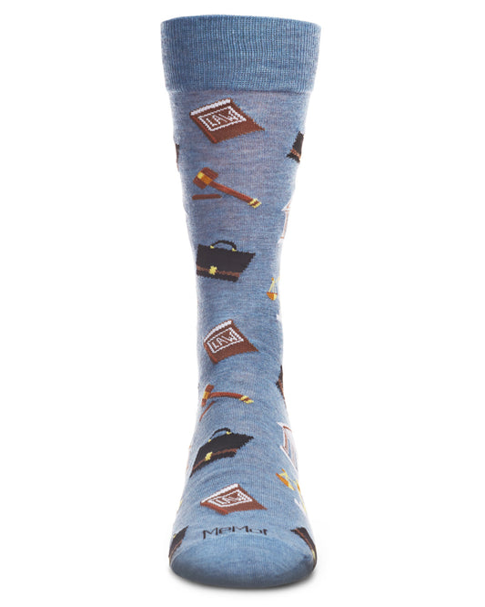 Men's Law N Order Heathered Bamboo Blend Novelty Crew Sock : Color: Denim Heather