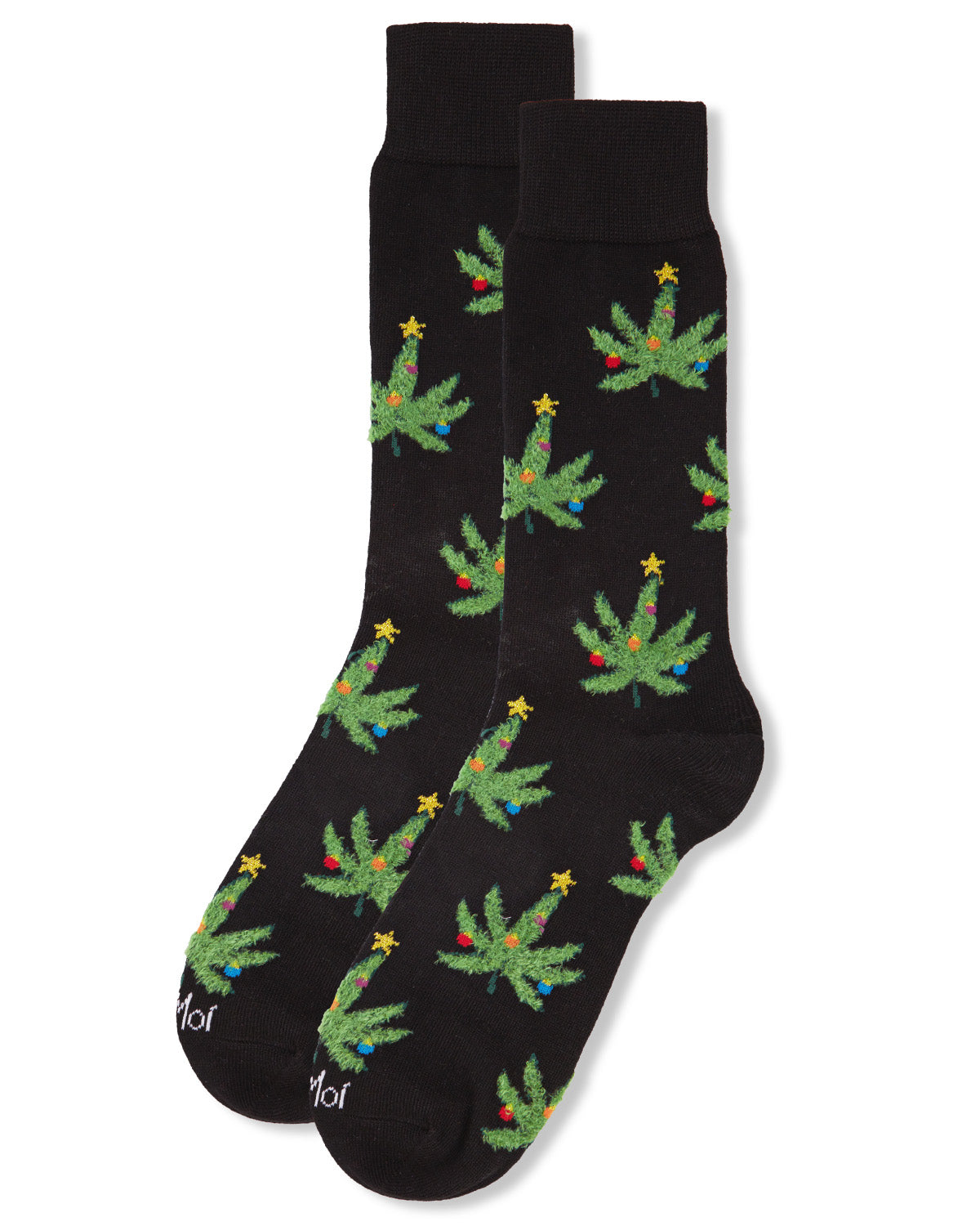 Men's Marijuana Leaf Trees Holiday Novelty Crew Sock : Color: Black