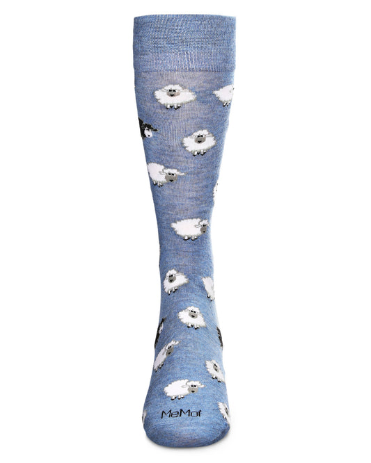 Men's Fluffy Sheep Bamboo Blend Novelty Crew Sock : Color: Denim Heather