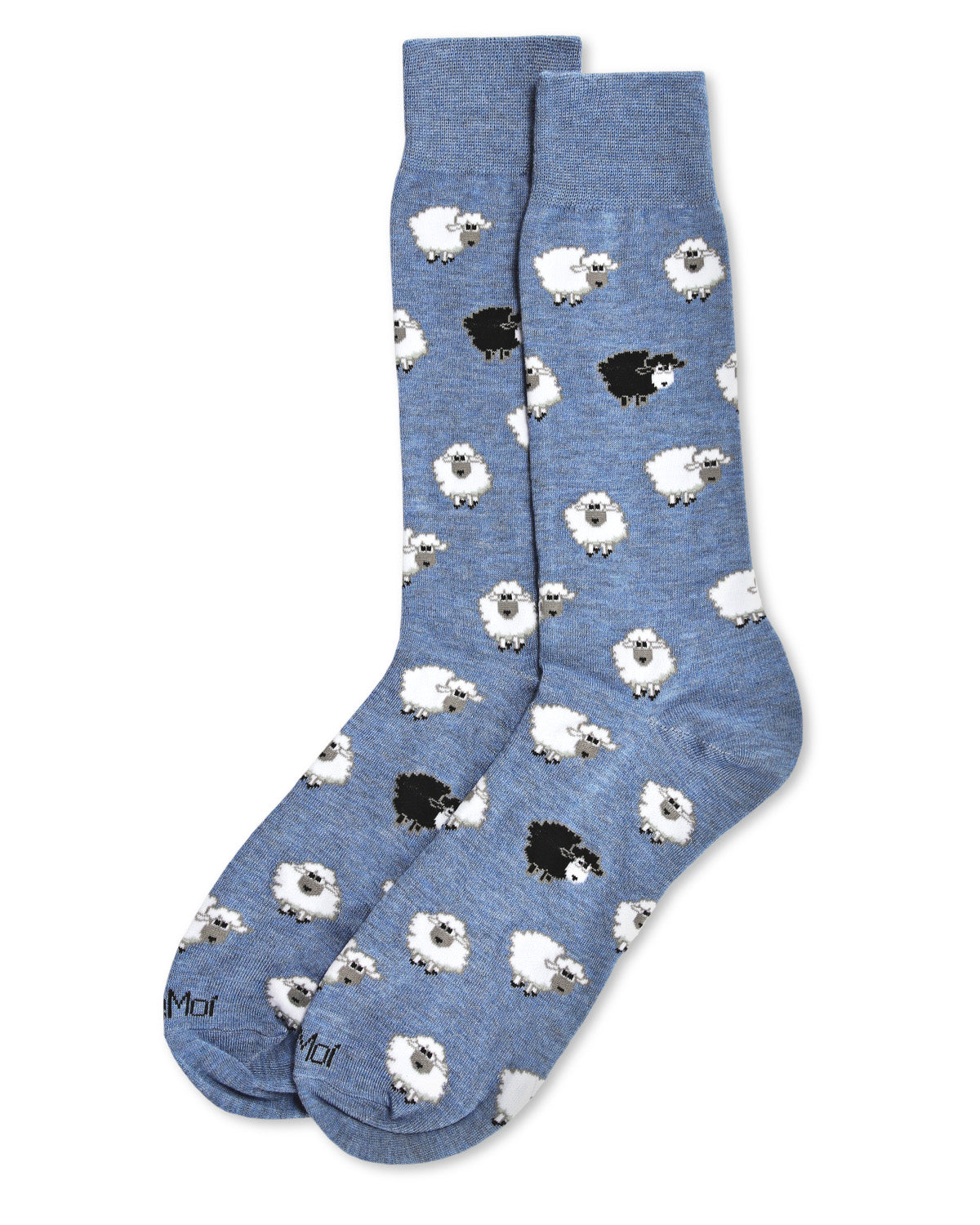 Men's Fluffy Sheep Bamboo Blend Novelty Crew Sock : Color: Denim Heather