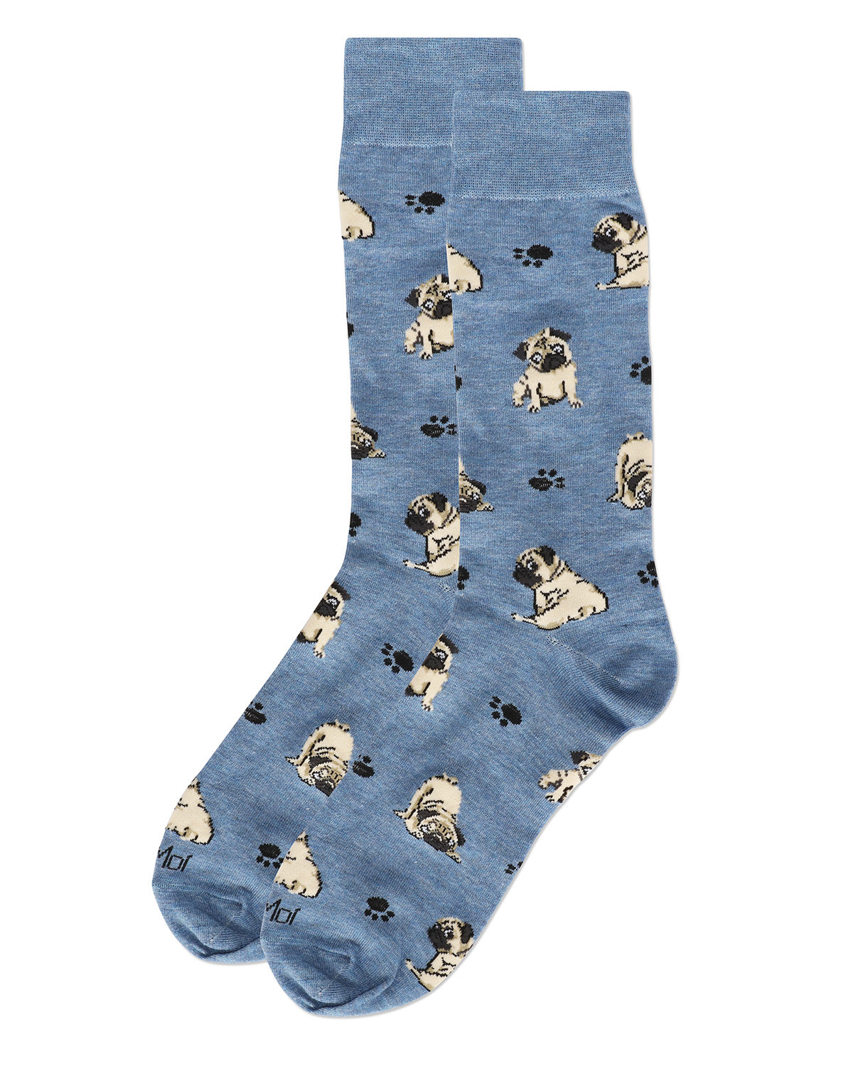 Men's Embroidered Pugs Bamboo Crew Socks : Color: Denim Heather