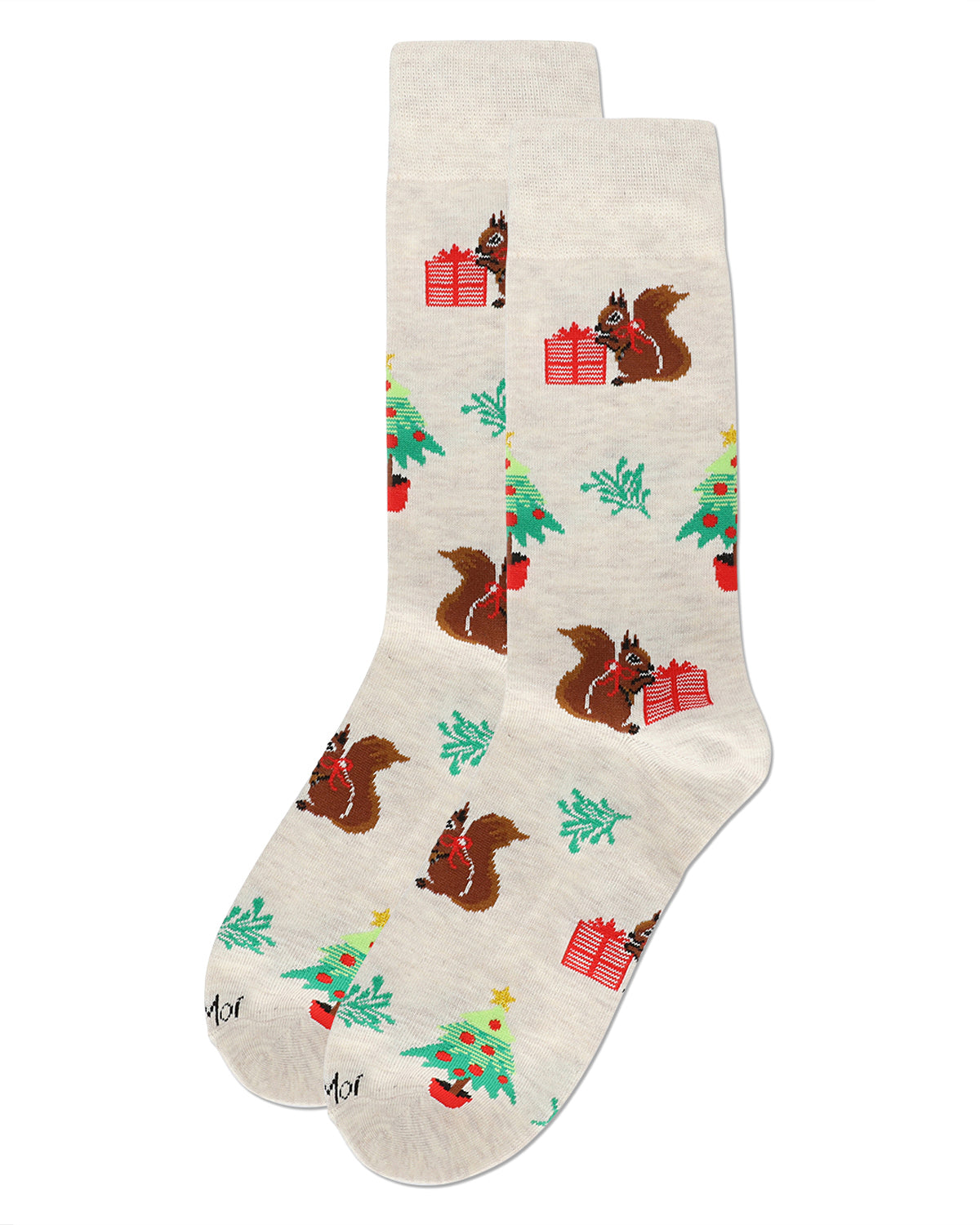 Men's Squirrels Holiday Crew Socks : Color: Oatmeal Heather