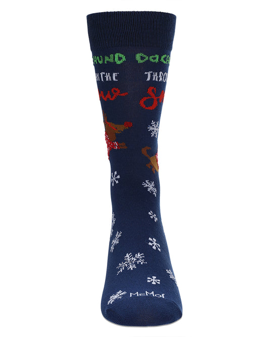 Men's Dachshund Through The Snow Holiday Crew Socks : Color: Navy