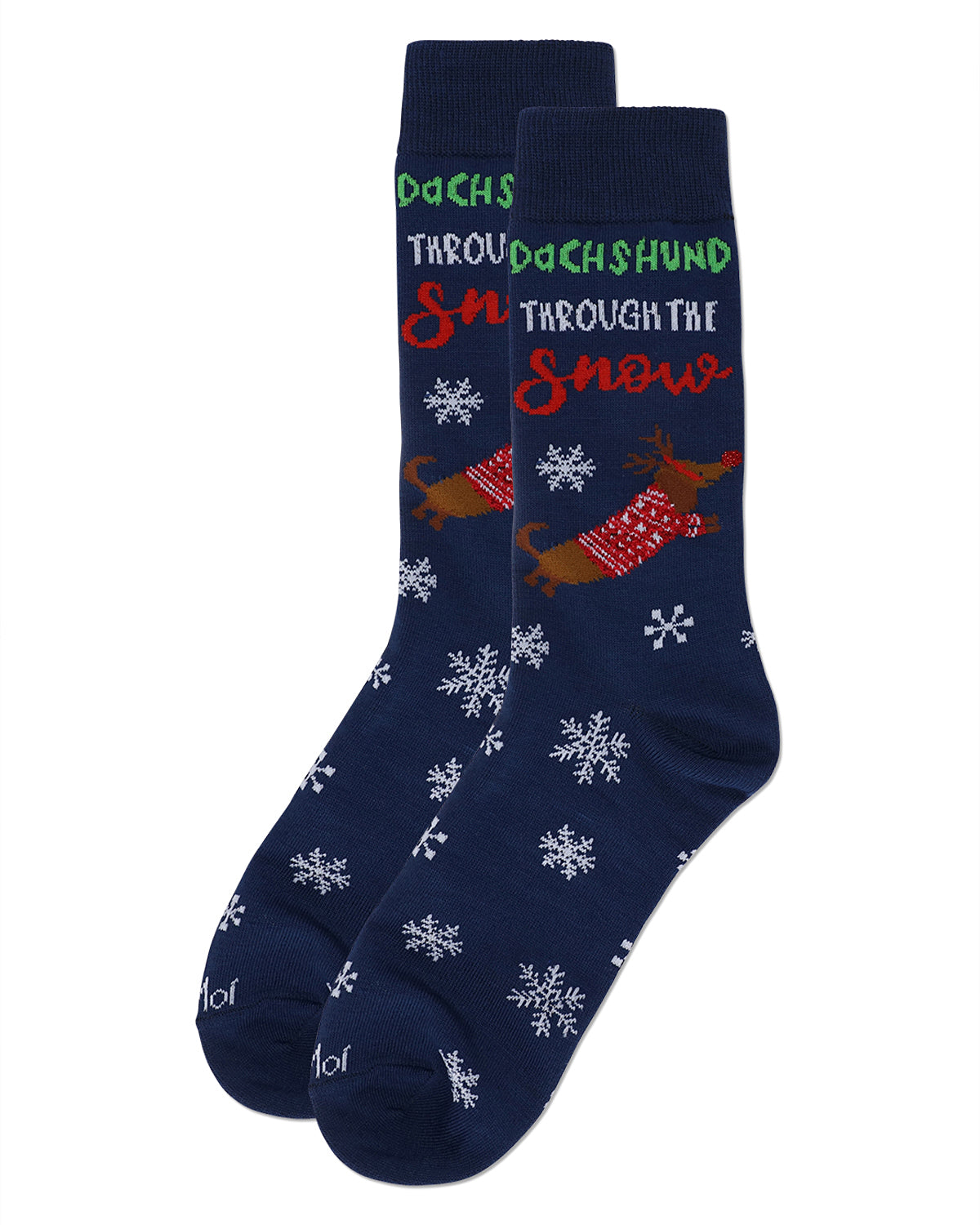 Men's Dachshund Through The Snow Holiday Crew Socks : Color: Navy