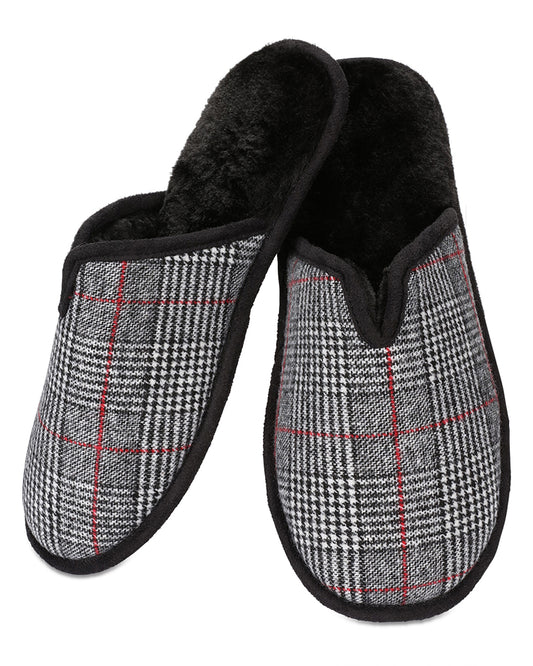 Men's Glen Plaid Plush Slippers : Color: Black
