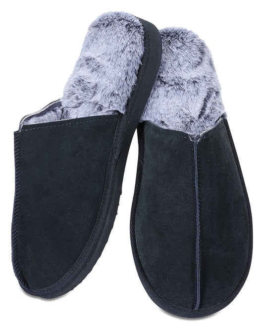 Men's Memory Foam True Suede Plush Slippers : Color: Navy