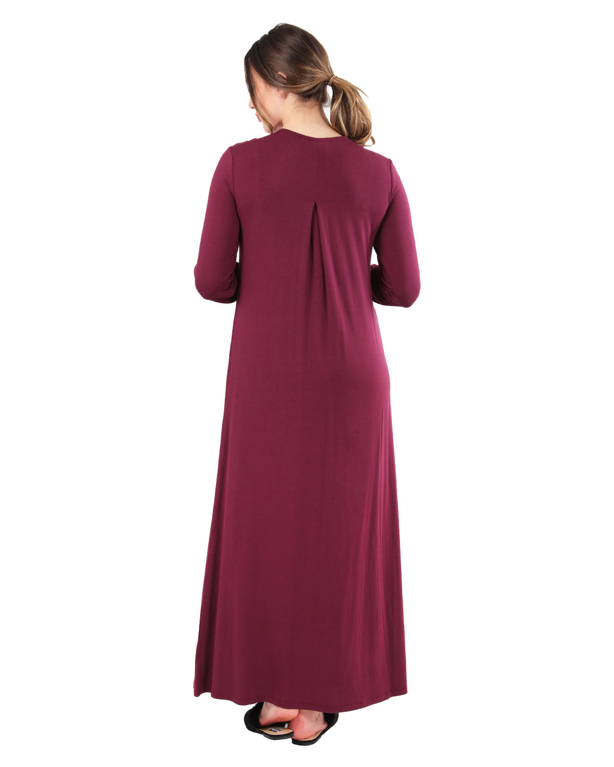 Women's Aubergine Cozy Lace Trim Full-Length Nightgown : Color: Aubergine