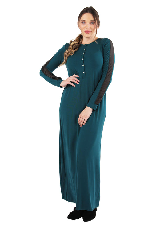 Women's Satin Trimmed Sleeve Full-Length Long Nightgown : Color: Hunter Green