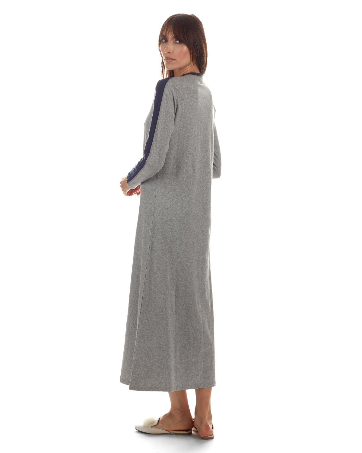Women's Modest Long Placket Ankle-Length Cotton Blend Gown : Color: Med Gray Heather