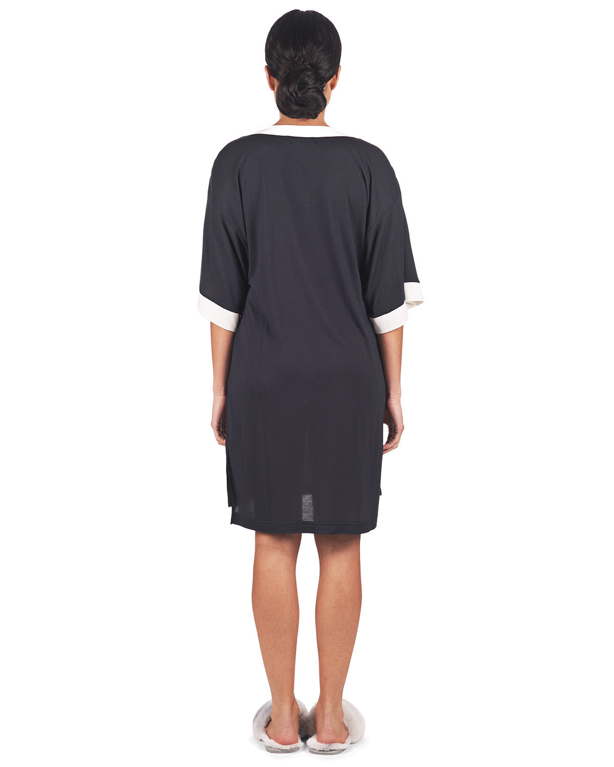 Women's Contrast Trim Basic Loose Modal Sleepshirt : Color: Black