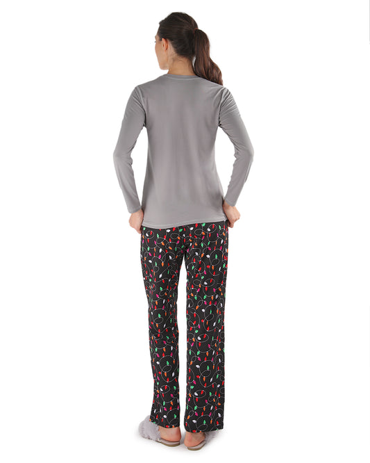 Women's Naughty But Nice Holiday Lights Two-Piece PJ Set : Color: Gray