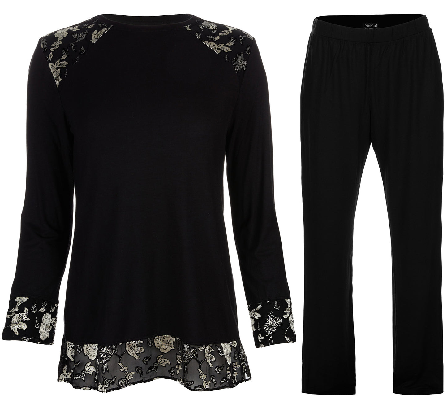 Women's Floral Flocked Ultra-Soft Pajama Set : Color: Black