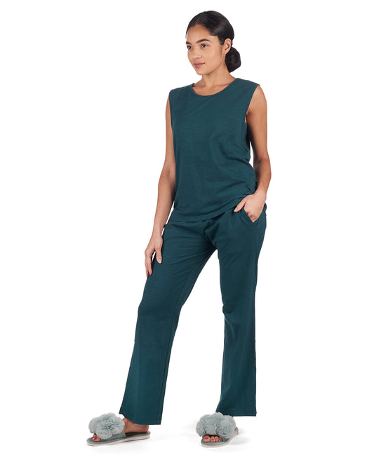Women's Relaxed Fit 100% Cotton Slub Knit Pants and T-Shirt Set : Color: Dark Teal