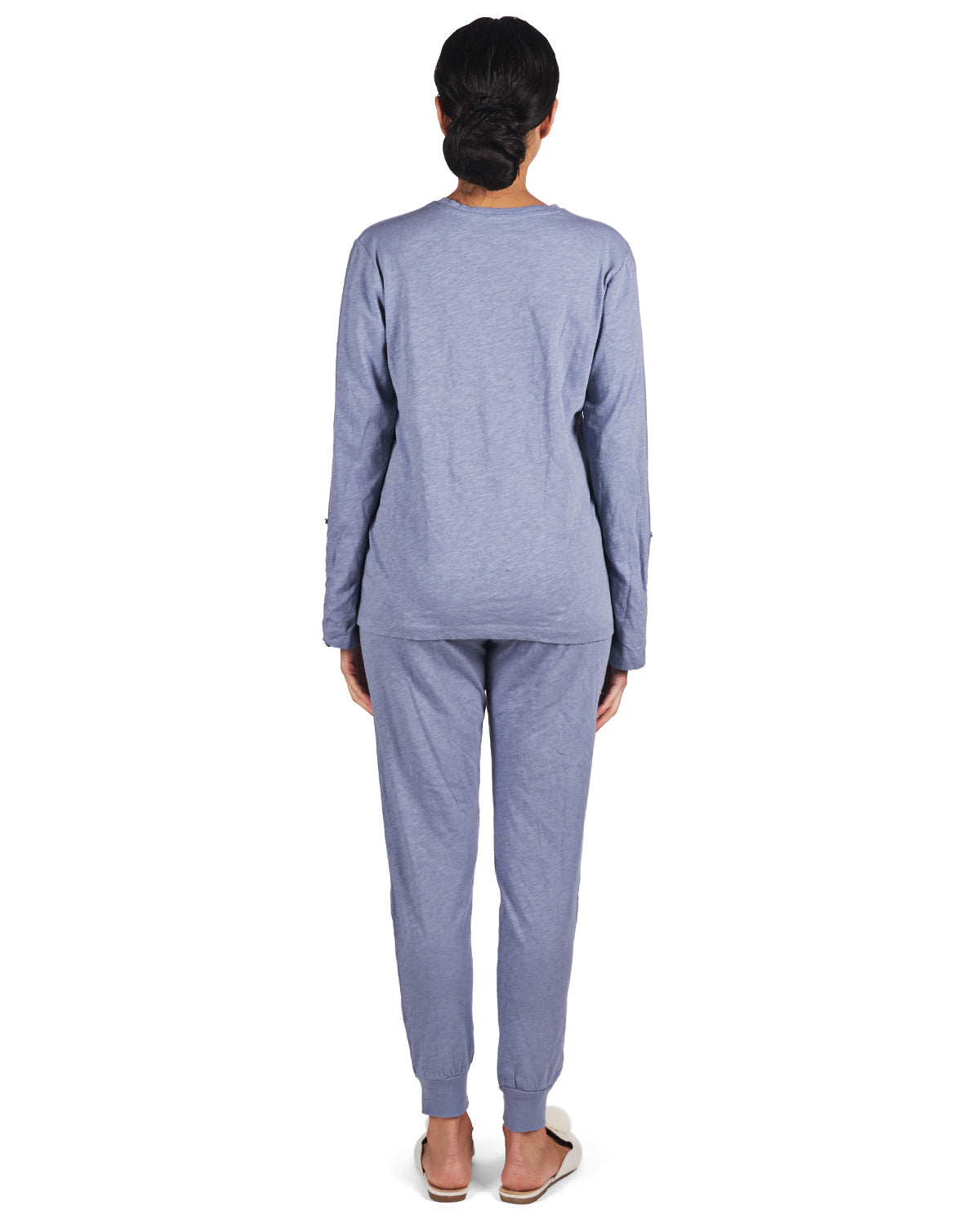 Women's 100% Cotton Slub Knit Metallic Star Accent Pajama Set : Color: Blue