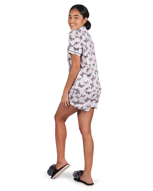 Women's Butterfly Notch Collar Cotton Blend Pajama Set : Color: Gray Heather