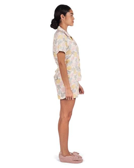 Women's Coral Reef Notch Collar Cotton Blend Pajama Set : Color: Pink