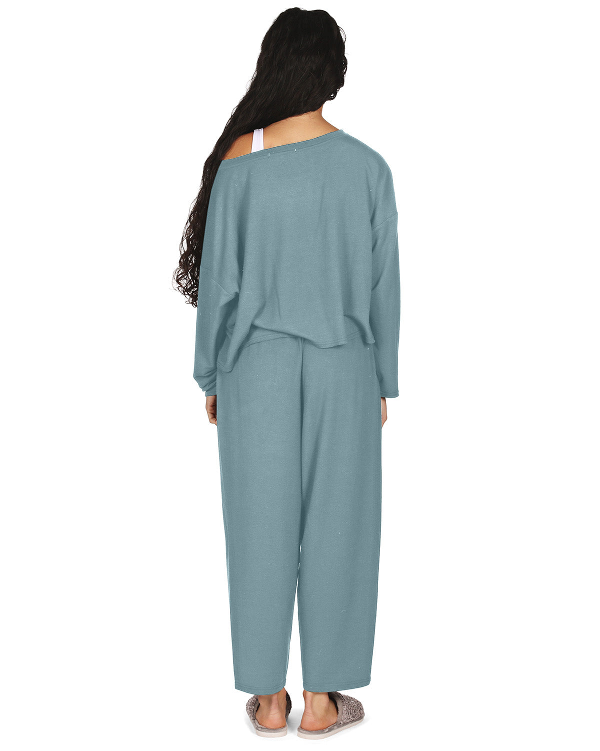 Women's Raw Edge Long Sleeve Shirt and Jogger Pants Set : Color: Dusty Teal