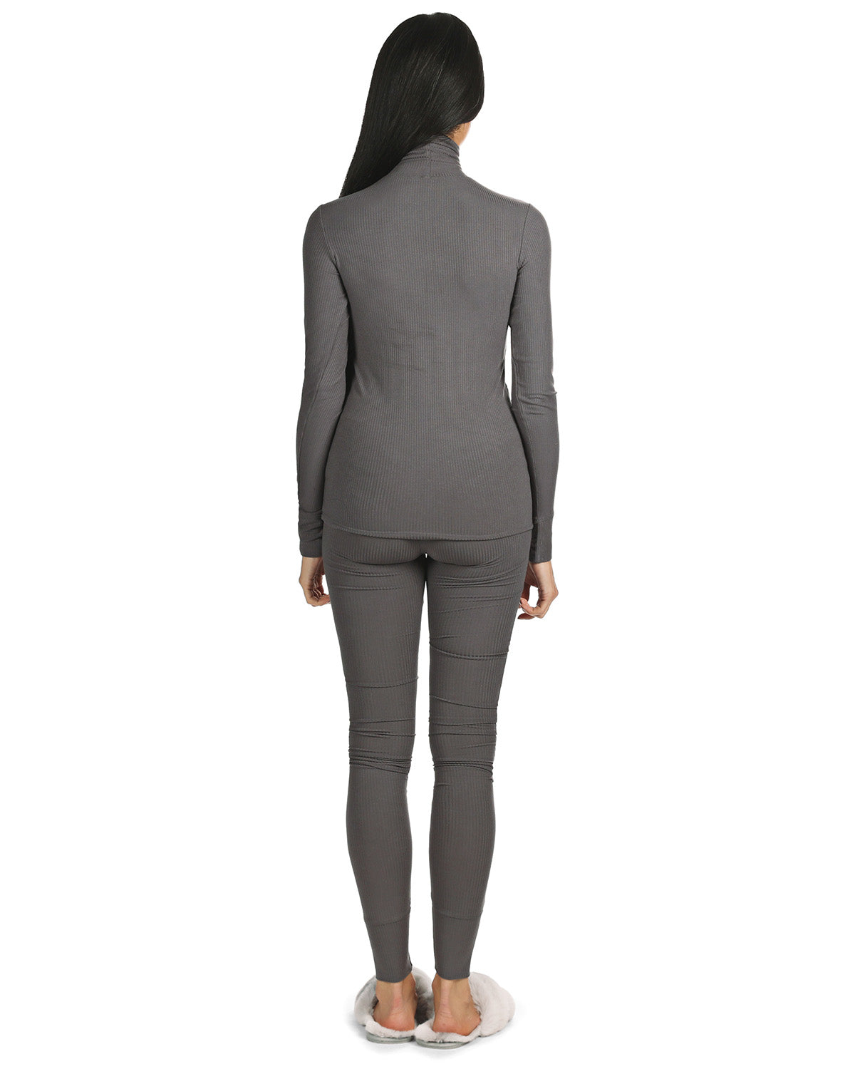 Women's Luxe Ribbed Long Sleeve Top and Pants Set : Color: Dark Gray