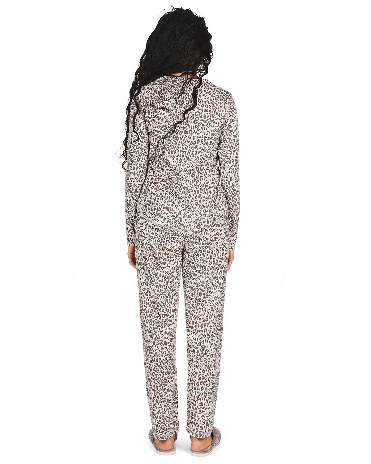 Women's Leopard Print Cotton Blend Pajama Set : Color: Gray