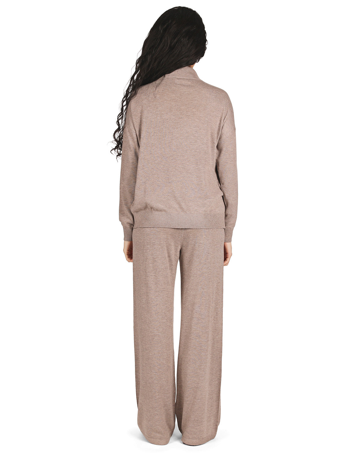 Women's Turtleneck Sweater and Knit Pants Lounge Set : Color: Taupe Heather