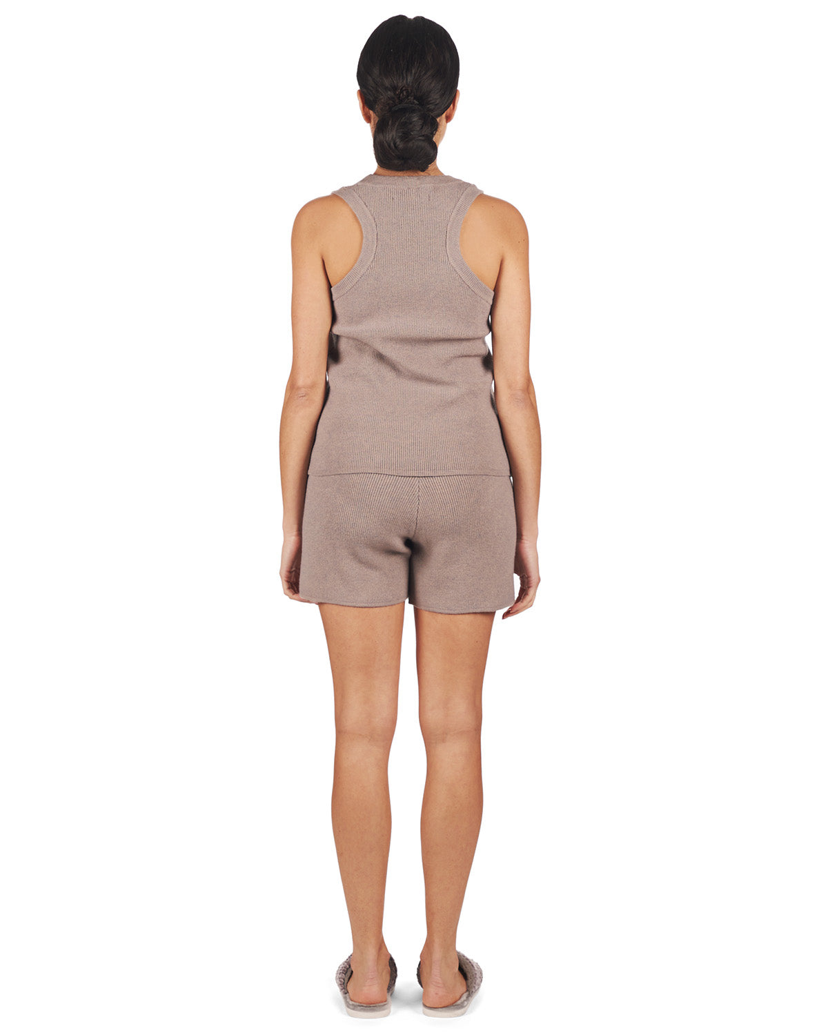Women's 2 Piece Sweater Knit Tank Top and Shorts Set : Color: Stone