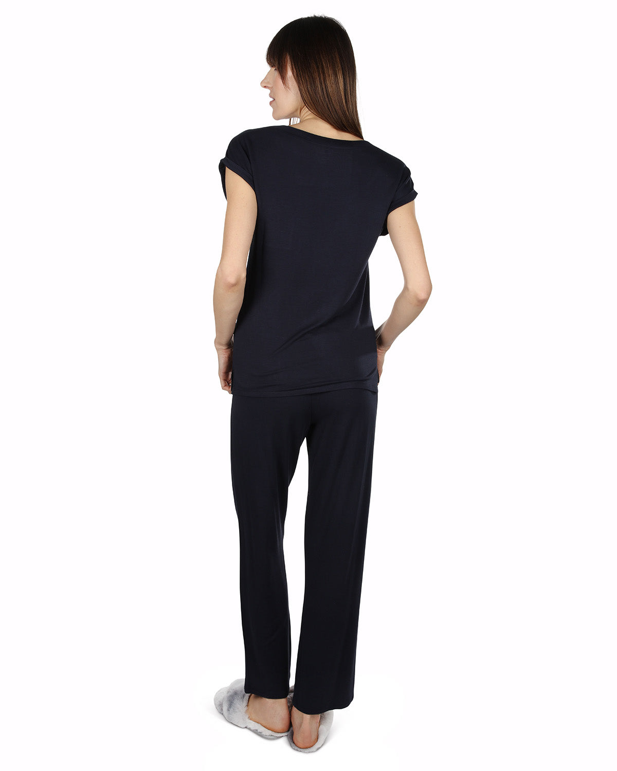 Women's Cap Sleeve T-Shirt and Matching Pants Set : Color: Navy