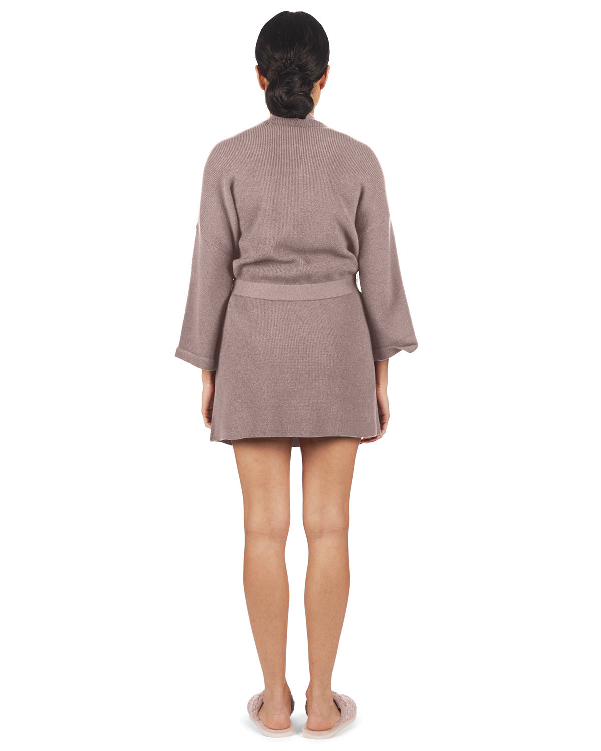 Women's Warm Sweater Knit Short Open-Front Lounge Robe : Color: Brick