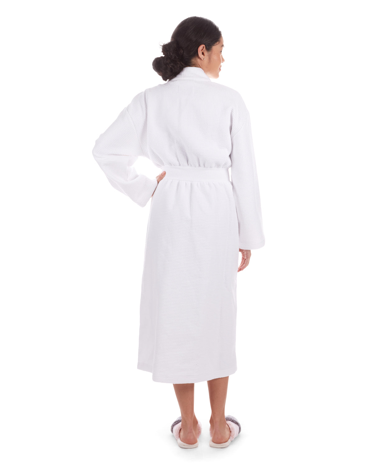 Women's 100% Cotton Woven Waffle Spa-Style Kimono Robe : Color: White