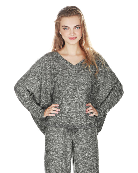 Women's Supersoft Hacci Lounge Pull Over Loose Fit Top : Color: Pebblebrown