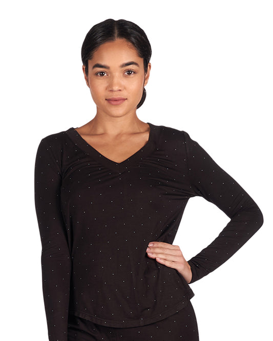 Women's Ultra-Soft Polka Dot Bamboo Blend Long Sleeve Top : Color: Black