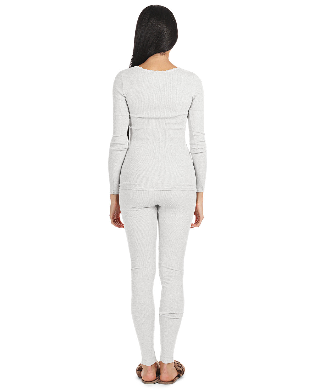 Women's Organic Cotton Seamless Rib Lace Long Sleeve Top : Color: White