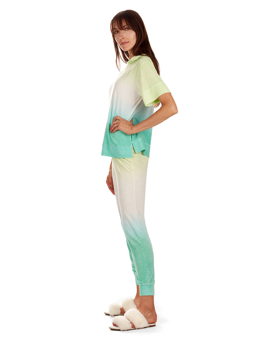 Women's Dip Dye Yummy Terry Cloth Short Sleeve Hoodie : Color: Aqua