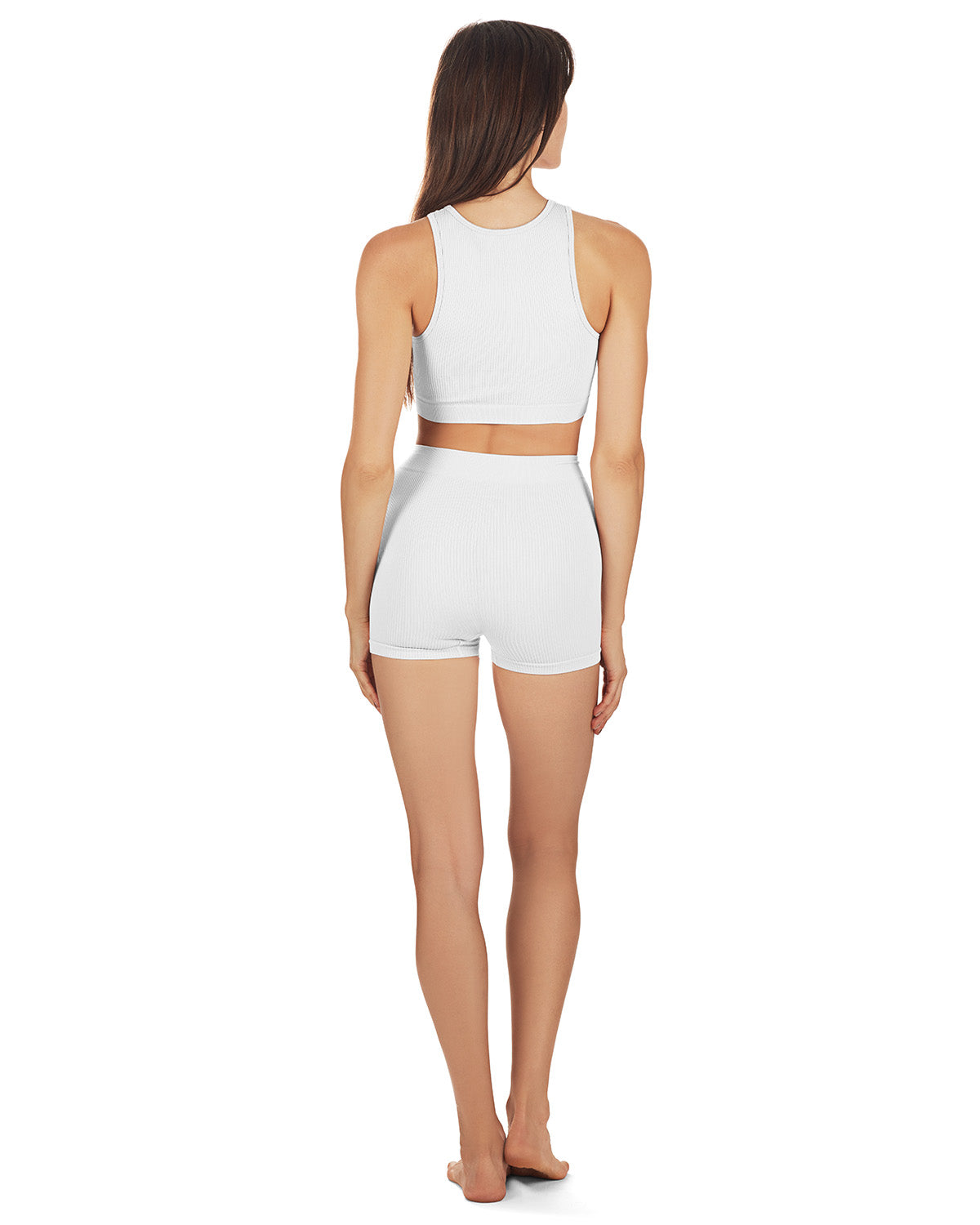 Women's Seamless Rib Bralette and Boyshort Panty Set : Color: White