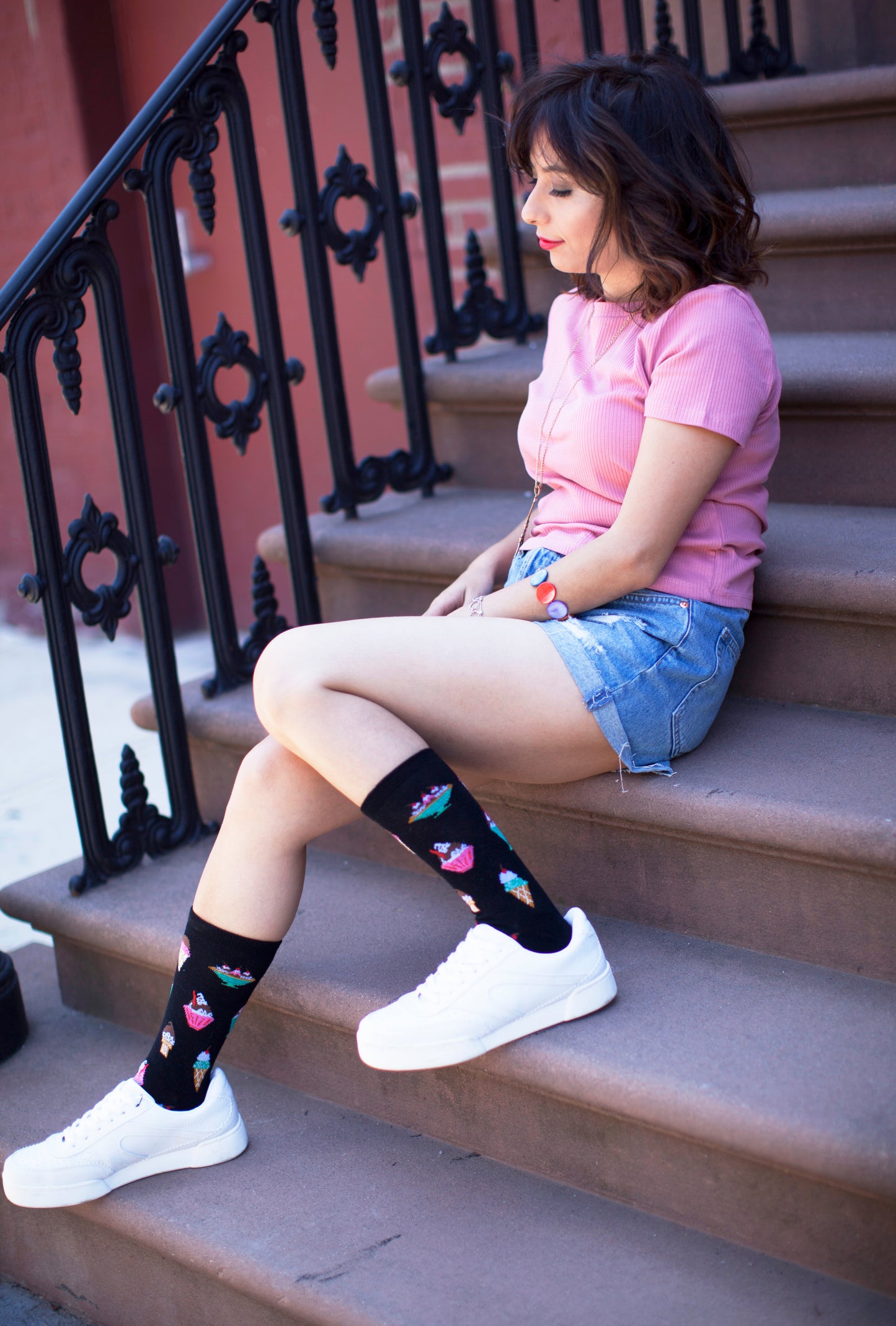 Ice Cream Sundae Bamboo Blend Crew Novelty Socks : Color: White