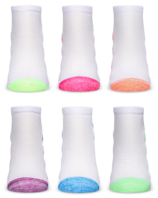 Women's 6 Pair Pack Heel Stripes Half Cushioned Low Cut Socks Liners : Color: White